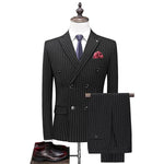 Carregue a imagem no visualizador da Galeria, ( Jacket + Vest + Pants ) Groom Wedding Dress Boutique Striped Formal Double Breasted Suit 3pce Set Mens Casual Business Suit  Amaijoin
