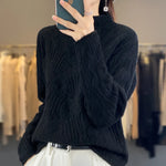 Carregue a imagem no visualizador da Galeria, 100% Australian Wool Sweater Solid Color Knitted Hollow Half High Collar Women&#39;s Pullover Sweater Slim Fit Exquisite Thin Style  Amaijoin
