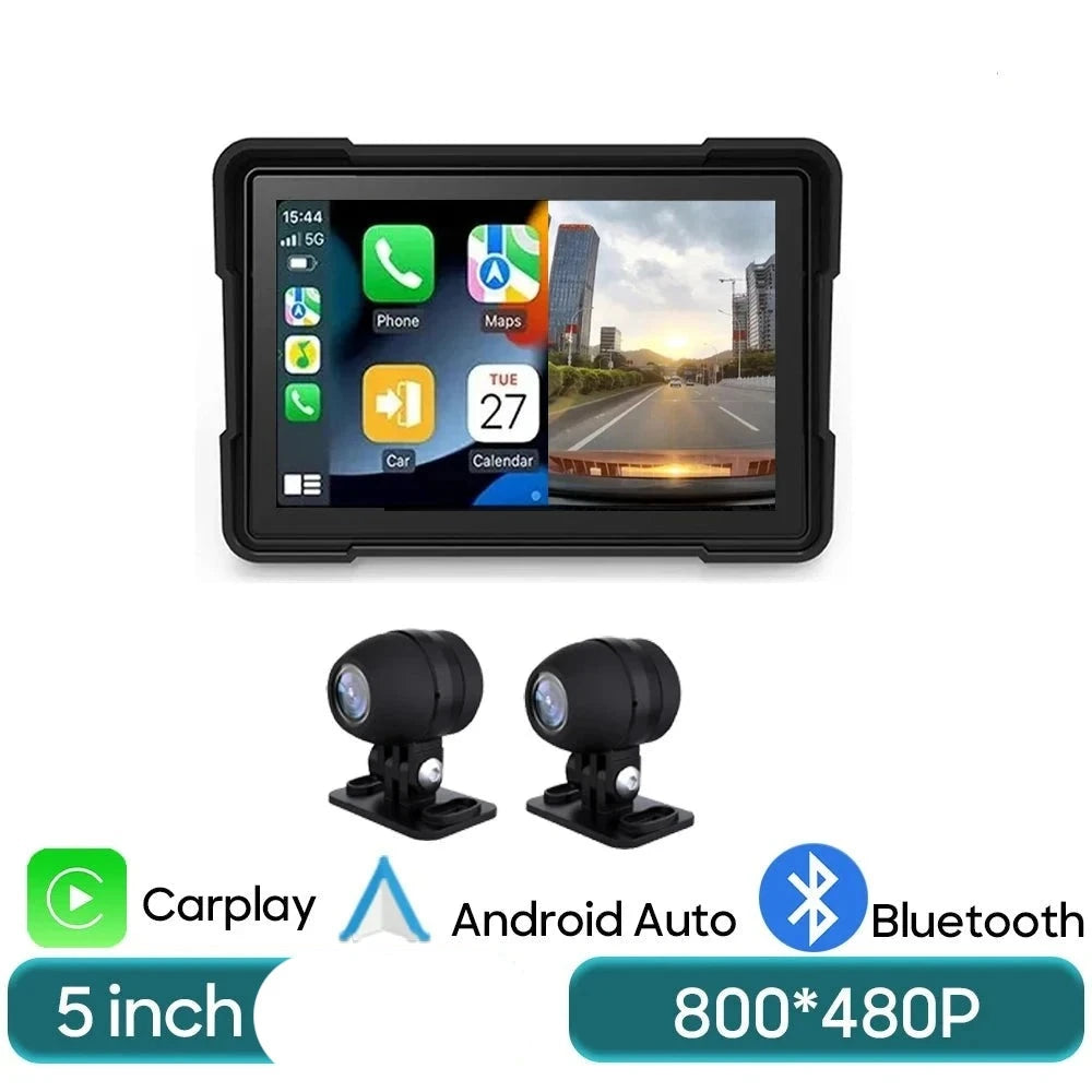 Forefeel Motorcycle Carplay WaterProof 5 inch WiFi Wireless Android-Auto DVR Monitor Dash Camera GPS Navigation TPMS Bluetooth  Amaijoin