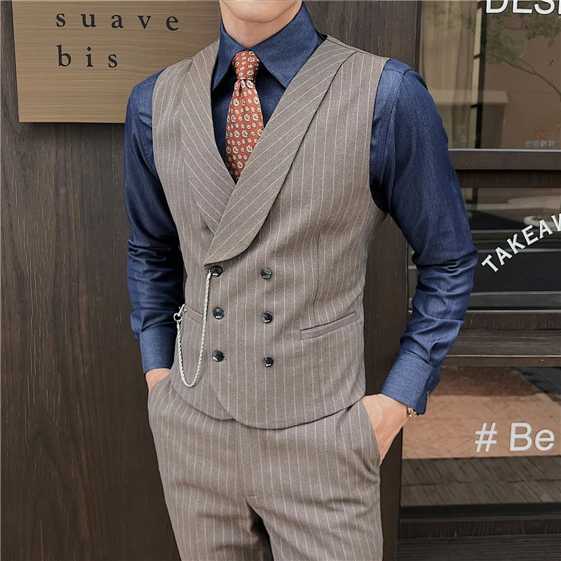 4XL-M Brand Clothing Men's Spring High Quality Business Suit Vest/Male Slim Fit Stripe Double-breasted Blazers Vest Men's Dress  Amaijoin