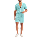 Load image into Gallery viewer, Sexy See Through Hollow Out Mesh Knit Two Piece Suits Men Summer Fashion Short Sleeve Shirts And Shorts Sets Mens Outfits Beach  Amaijoin
