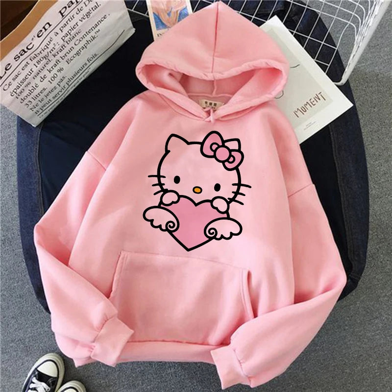 Women 90s Y2k 2000s Hoodies Hello Kitty Hip Hop Hoodie Sanrio Sweatshirt Clothes Tops Sweatshirt Clothing Streetwear  Amaijoin