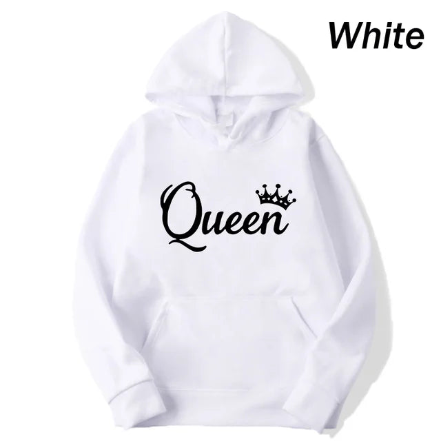 Fashion Men Women Long Sleeve Pullover Hooded Sweatshirts Unisex King and Queen Print Hoodie Casual Streetwear Couple Sweatshirt  Amaijoin