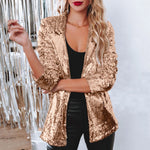 Carregue a imagem no visualizador da Galeria, Women Sequins Sequin Jacket Casual Long Sleeve Glitter Party Shiny Lapel Coat Vintage Lapel Sequins Jackets Club Party Wear  Amaijoin
