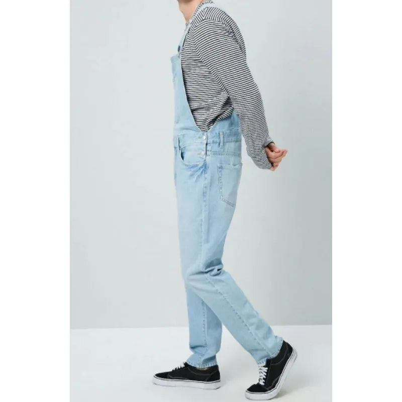 Men Casual Pocket Button Stitching Spaghetti Strap Jeans Autumn Vintage Jeans Jumpsuits Men Washed Straight-Leg Denim Jumpsuits  Amaijoin