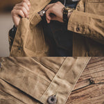 Carregue a imagem no visualizador da Galeria, Maden Canvas Oil Wax Men Jackets Khaki Retro Multi-pocket Beaded Canvas AmeKaji Jacket Big Pocket Solid Vintage Jacket Clothing  Amaijoin
