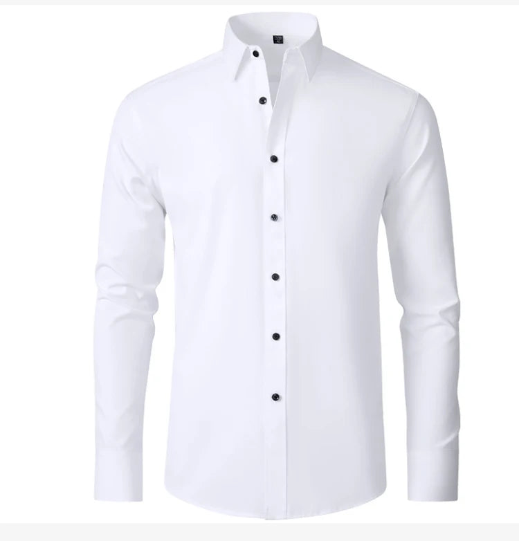 6xl New Spring and summer  elastic force non-iron men's long-sleeved business casual shirt solid color mercerized vertical shirt  Amaijoin