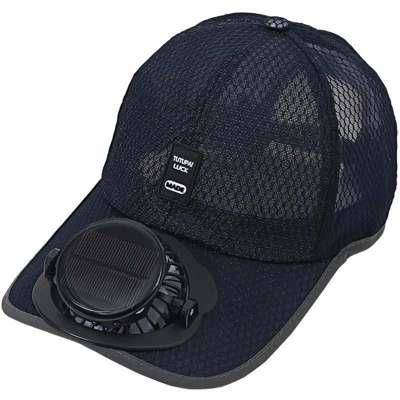 Summer solar charging with fan hat for men and women breathable mesh sun protection outdoor sunshade duck tongue hat  Amaijoin