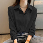 Carregue a imagem no visualizador da Galeria, Black Chiffon Shirts For Women Spring NEW Solid Long Sleeve Shirts Korean Fashion Ladies Blouse Simple Female Clothing Tops  Amaijoin
