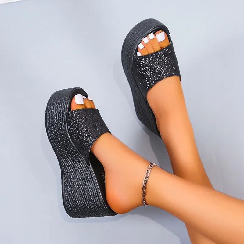 2024 New Summer Fashion Solid Color Women's Slippers Versatile Wedge Heel Open Toe Beach Versatile Women's Thick-soled Slippers  Amaijoin