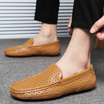 Carregue a imagem no visualizador da Galeria, 2023 Summer Men Casual Shoes Luxury Brand Genuine Leather Mens Loafers Moccasins Hollow Out Breathable Slip on Driving Shoes  Amaijoin
