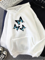 Carregue a imagem no visualizador da Galeria, Hirsionsan Butterflies Print Women Sweatshirt Soft Casual Loose Female Hoodies 2023 Winter New Warm Fleece Tops for Girls  Amaijoin
