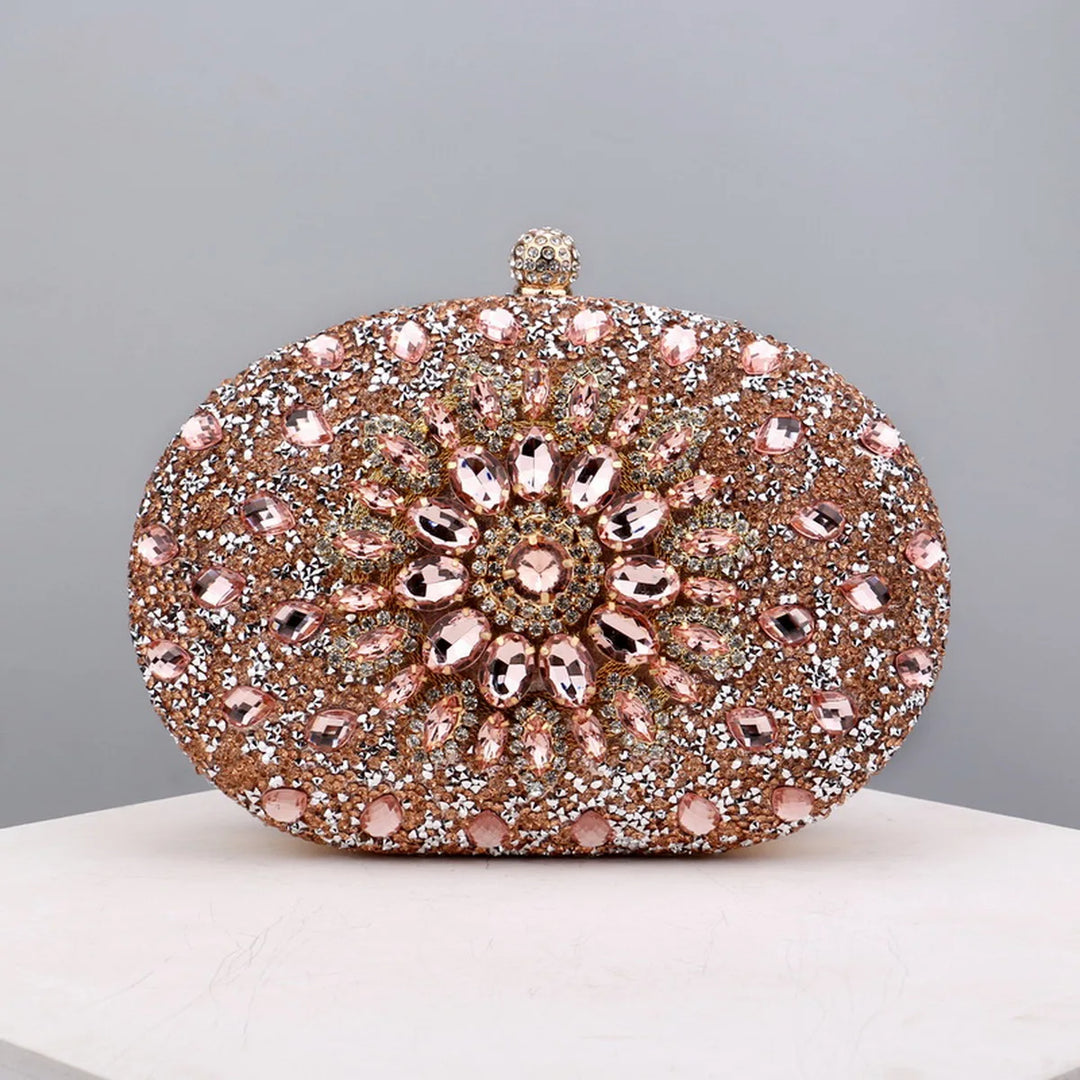 Flower Rhinestones Evening Bags Metal Prom Clutch Diamonds Clutch With Chain Shoulder Handbags Wedding Female Purse  Amaijoin