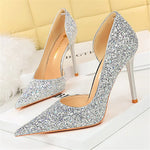 Carregue a imagem no visualizador da Galeria, Women 7cm 10.5cm High Heels Elegant Blue Pumps Sexy Sequins Bling Mid Heels Lady Scarpins Luxury Stiletto Sparkly Party Shoes  Amaijoin
