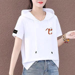 Carregue a imagem no visualizador da Galeria, Short Sleeve Summer Thin White T-shirt Women Casual Fashion Top Loose Style Polyester Fabric Cartoon Design  Amaijoin
