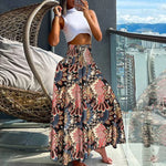 Carregue a imagem no visualizador da Galeria, Summer Fashion High Waist Thin Printing Female Skirts Commute Elegant Elastic Waist Bohemia Holiday A-line Skirt Versatile Dress  Amaijoin
