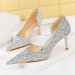 Carregue a imagem no visualizador da Galeria, Women 7cm 10.5cm High Heels Elegant Blue Pumps Sexy Sequins Bling Mid Heels Lady Scarpins Luxury Stiletto Sparkly Party Shoes  Amaijoin
