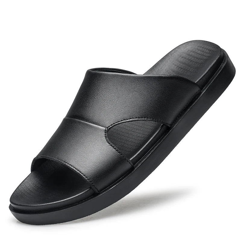 High-quality New Summer Men Black Thick Bottom Sandals Genuine Leather Quality Beach Slippers Casual Shoes Outdoor Beach Shoes  Amaijoin