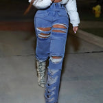 Carregue a imagem no visualizador da Galeria, Women Straight Leg Ripped Jeans Fashion Flap Pocket Baggy Pants Vintage Street Hip-Hop Denim Trousers Mujer  Amaijoin
