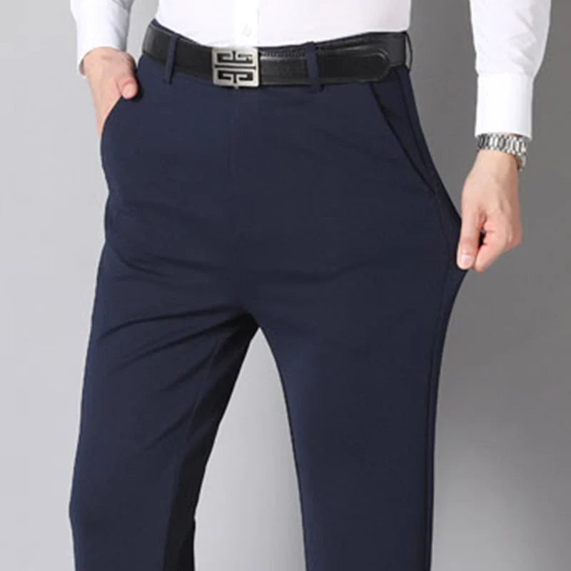 Men's Summer Thin Fashion Business Casual Suit Pants Long Pants Men's Elastic Straight Sleeve Formal Pants Plus Size 28-40  Amaijoin