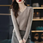 Carregue a imagem no visualizador da Galeria, Women Sweater Long Sleeve Top Knitted Pullover V-Neck Fashion Sweater Woman Winter 2022 Basic Female Clothing Soild OL Sweaters  Amaijoin
