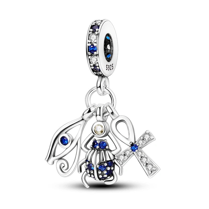 Charms Plata De Ley 925 Evil Blue Eyes Silver Sun Star Elk Dinosaur Flower Charm of Original Fits Women Anniversary DIY Jewelry  Amaijoin