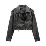 Carregue a imagem no visualizador da Galeria, ZVRI 2023 Women&#39;s new short make old effect imitation leather motorcycle jacket jacket women&#39;s washed gray leather coat  Amaijoin
