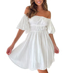 Carregue a imagem no visualizador da Galeria, Women&#39;S Summer Dress Puff Sleeves Off Shoulder Mini Dress Ruffled A Line Flowy Swing Dress Beach Summer Dresses For Women Plus  Amaijoin
