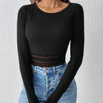 Carregue a imagem no visualizador da Galeria, Women&#39;s solid color basic crewneck top, long sleeve women&#39;s t-shirt, ribbed crop top, fashionable slim fit out streetwear  Amaijoin
