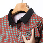 Load image into Gallery viewer, New Men&#39;s Plaid Badge Short Sleeved POLO Shirt Summer Casual Top  Amaijoin
