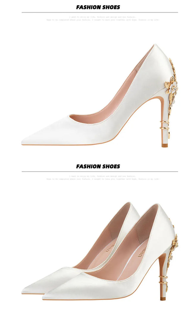 Rimocy Luxury Flower Heels Wedding Shoes for Women Elegant Silk Design Stiletto Heeled Pumps Woman Super High Heels Dress Shoes  Amaijoin