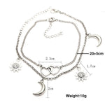 Carregue a imagem no visualizador da Galeria, Two Layers Chain Heart Moon Sun Gold Silver Color Anklets For Women Bracelets Summer Barefoot Sandals Jewelry On Foot Leg  Amaijoin
