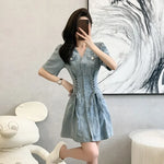 Load image into Gallery viewer, French Style Waist-fitted Mini Dress Denim Skirt Casual A- line Dress For Women High-waisted Summer New Arrival  Amaijoin
