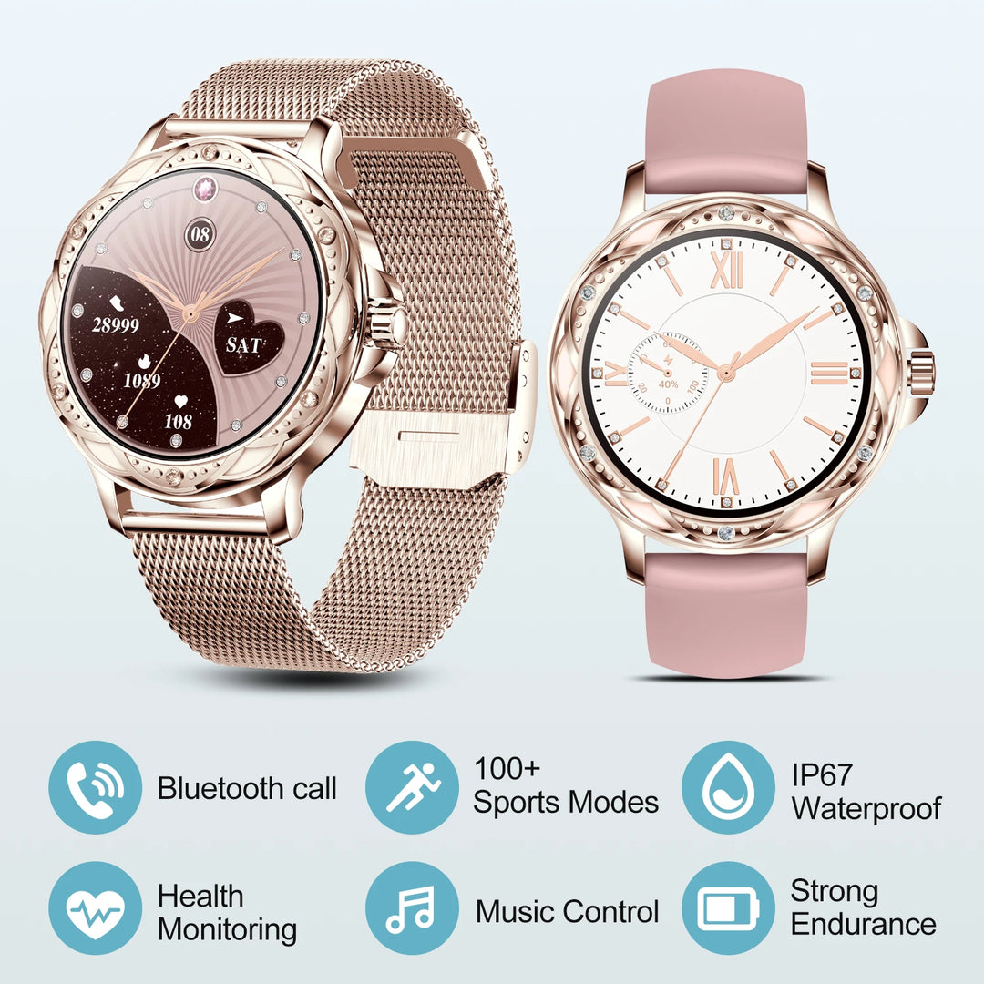 Fashion Bluetooth Call Smart Watch For Women 100+ Sports Modes Fitness Tracker Camera Music Control IP67 Waterproof Smartwatch  Amaijoin