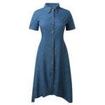 Load image into Gallery viewer, Women Casual Denim Dress Short Sleeve V Neck Pocket Dress Solid Buttons Slim Large Swing Loose Dress Elegant Summer Maxi Dresses  Amaijoin
