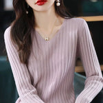 Carregue a imagem no visualizador da Galeria, Women Sweater Long Sleeve Top Knitted Pullover V-Neck Fashion Sweater Woman Winter 2022 Basic Female Clothing Soild OL Sweaters  Amaijoin
