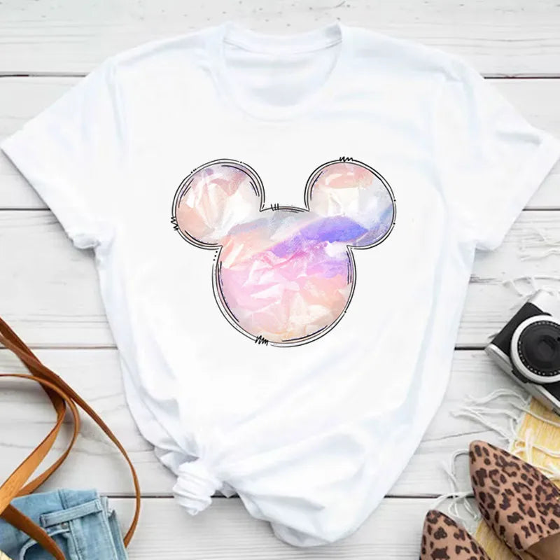 New T-shirts for Women Fashion Heart Minnie Print T Shirt Streetwear Clothes Kawaii Mickey Mouse Disney T Shirt Female Tops  Amaijoin