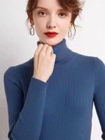 Carregue a imagem no visualizador da Galeria, New Turtleneck Jumper Woman Knitted Blouses Fashion Ladies Sweaters Winter Thermal Striped Long Sleeve Autumn Warm Tops Bacis  Amaijoin
