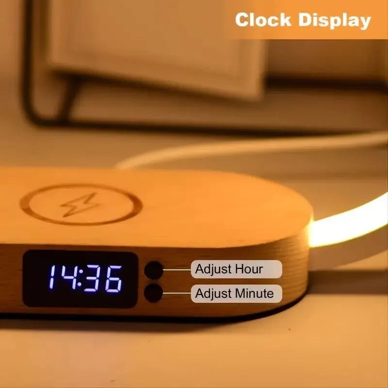 Multifunction Wireless Charger Pad Stand Clock LED Desk Lamp Night Light USB Port Fast Charging Station Dock for iPhone Samsung  Amaijoin