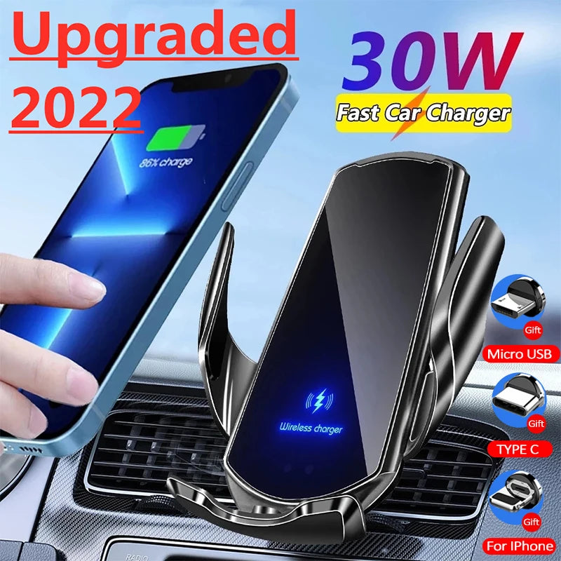 Automatic 30W Car Wireless Charger Magnetic Mount Phone Holder Air Vent for iPhone 11 12 13 14 Pro Max Samsung S22 Fast Charging  Amaijoin