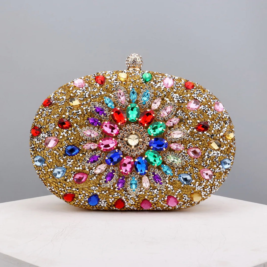 Flower Rhinestones Evening Bags Metal Prom Clutch Diamonds Clutch With Chain Shoulder Handbags Wedding Female Purse  Amaijoin