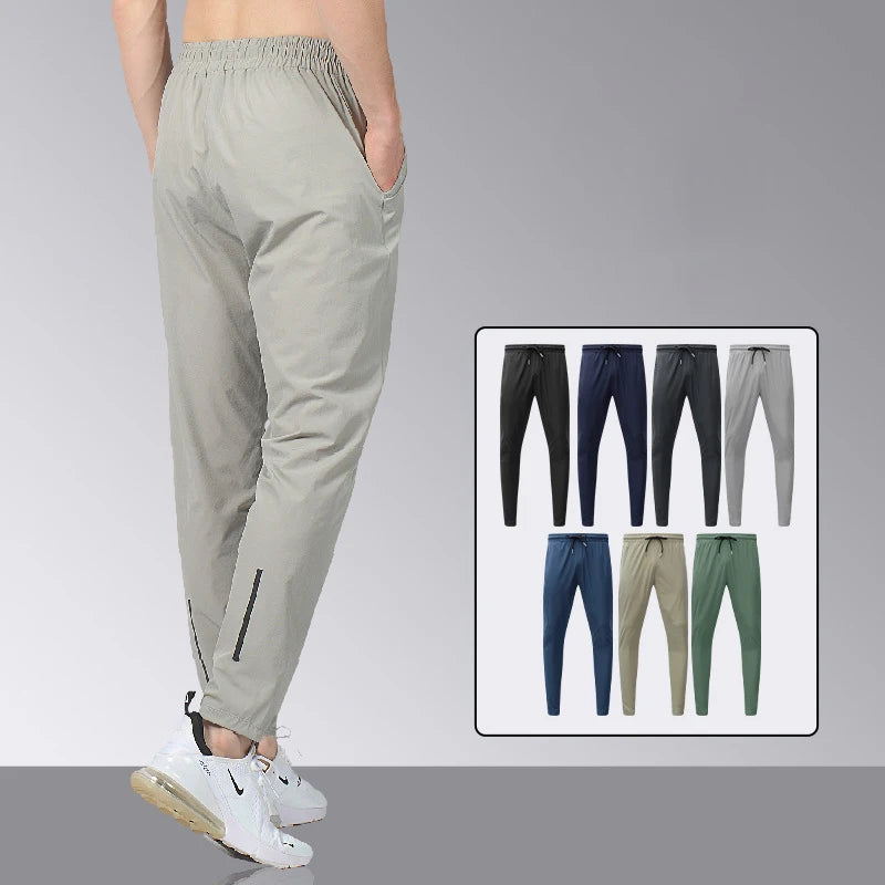 Gym Fitness Trousers Men's Pencil Pants Tight Jogging Running Breathable Quick-Drying Ice Silk Sports Wind Casual Fashion Pants  Amaijoin