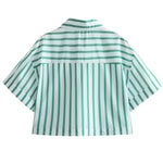 Carregue a imagem no visualizador da Galeria, TRAFZA 2024 Summer Striped Shirts Women Casual Green Blouse Y2k Short Sleeve Buttons Crop Top Female Short Shirt Streetwear  Amaijoin
