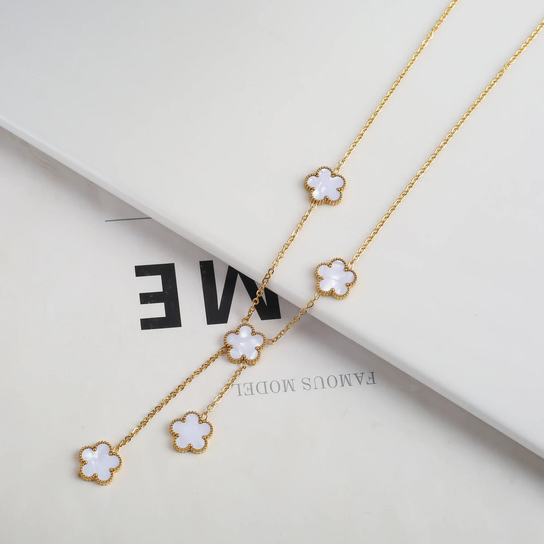 Cute Women's Essential New Design Stainless Steel Plant Five Leaf Flower Pendant Necklace Temperament Party Gift Clover  Amaijoin