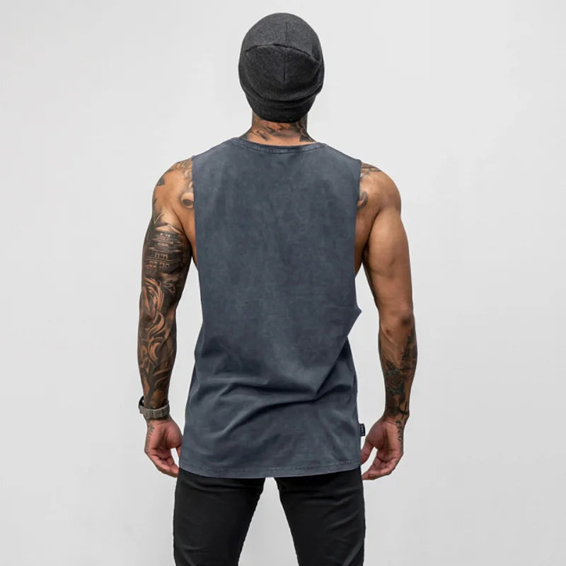 Men's Brand Summer Gym Cotton Tank Top Sleeveless Shirt Man Bodybuilding Clothing Casual Fitness Workout Running Vest Sportswear  Amaijoin