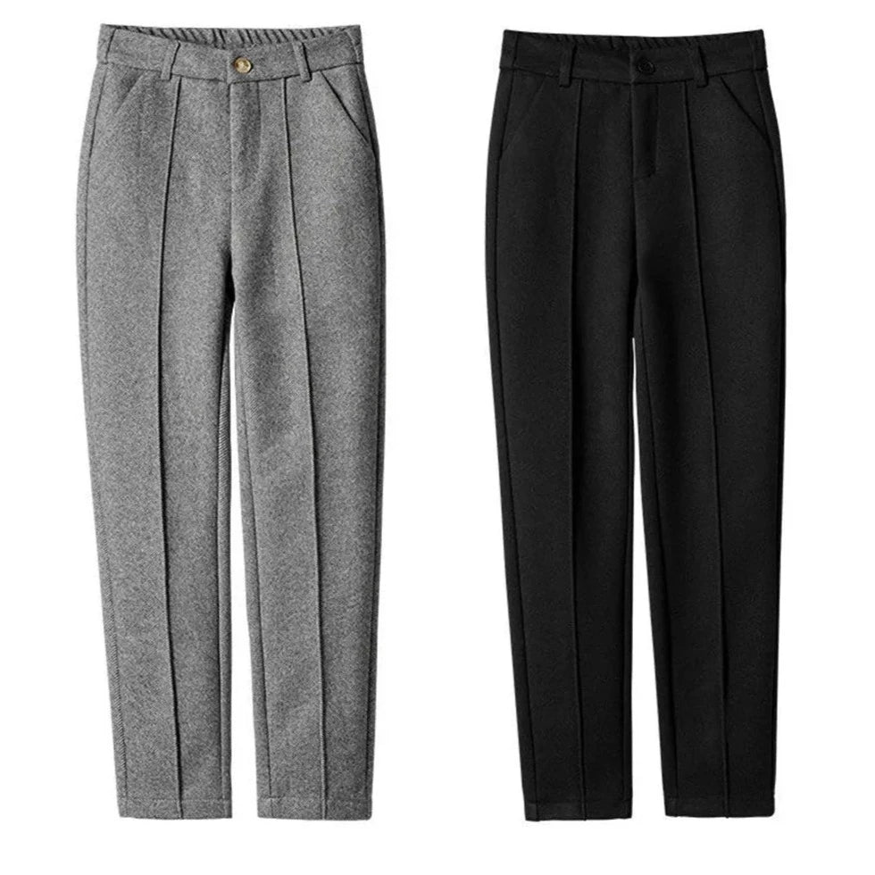 Women's Wool Dress Pants Casual Jogger Style Office  Wide Trousers  Woolen Cropped Pants ouc2533  Amaijoin