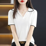 Carregue a imagem no visualizador da Galeria, Clothing Short Sleeve Tee T-shirt Woman Plain Polo Neck Shirts for Women Red Tops Sale Luxury Youth Synthetic Aesthetic V Cotton  Amaijoin
