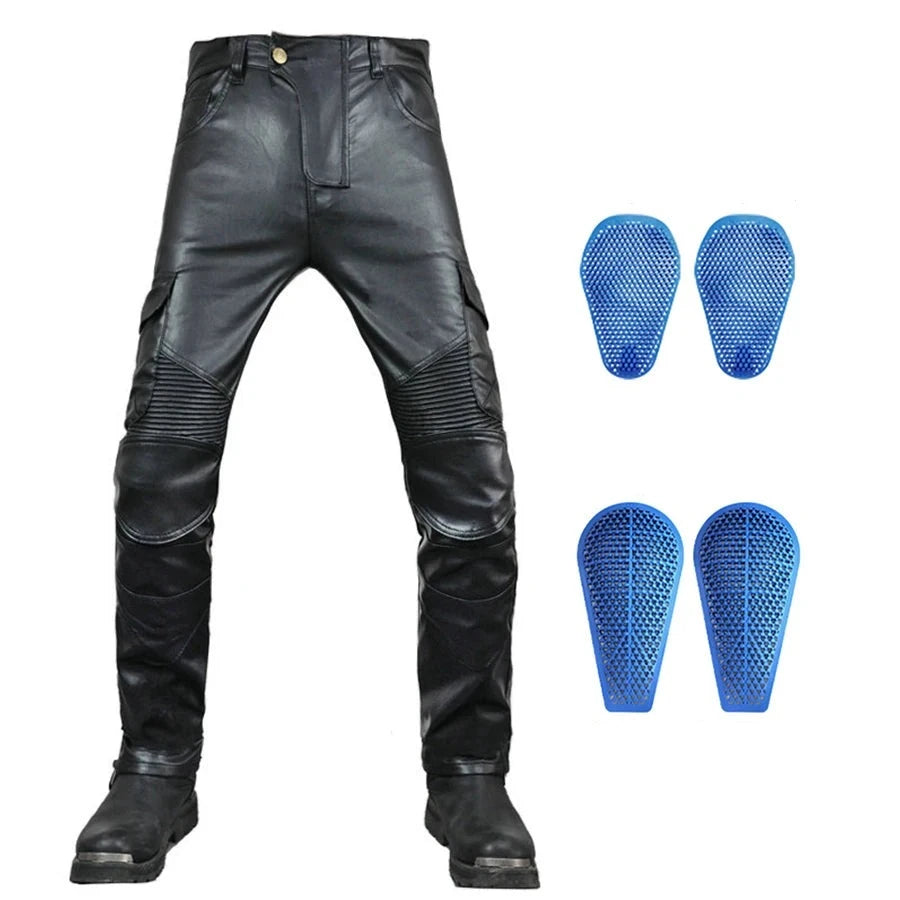 NEW Motorcycle Riding Jeans Motocross Racing Pants PU Leather Biker Trousers Waterproof Windproof Men With 4 X CE Knee Hip Pad  Amaijoin