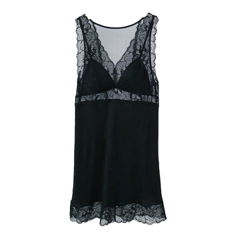 BirdTree, 6A Lining 100%Real Silk Pajama Dress, Women With Chest Pads Lace, Sexy Comfortable Nightgown, 2024 Summer New P44698QC  Amaijoin