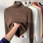 Carregue a imagem no visualizador da Galeria, Turtleneck Winter Sweater Women Elegant Thicken Velvet Lined Warm Sueter Knitted Pullover Slim Tops Jersey Knitwear Jumper New  Amaijoin
